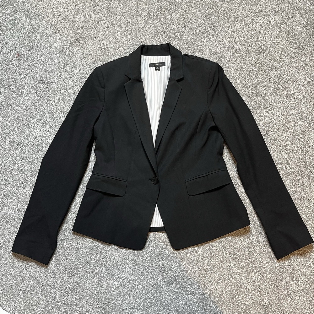 Ann Taylor Women's Black Blazer 6 One Button Preppy Y2K Office Acedemia